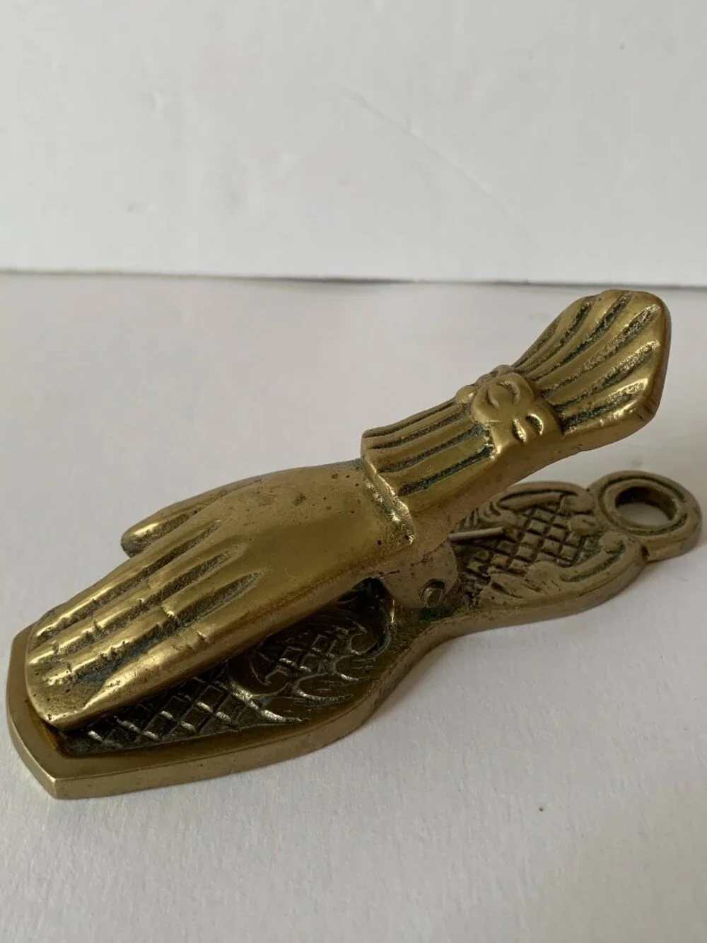 Vintage Victorian Style Heavy Brass Lady's Hand Desk Clip Paper/Letter Holder